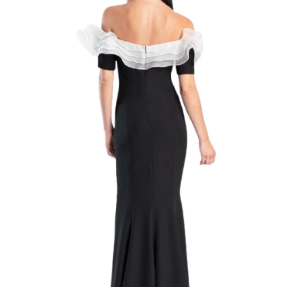 Elegant Black and White Off-Shoulder Dress - Picture 3 of 10